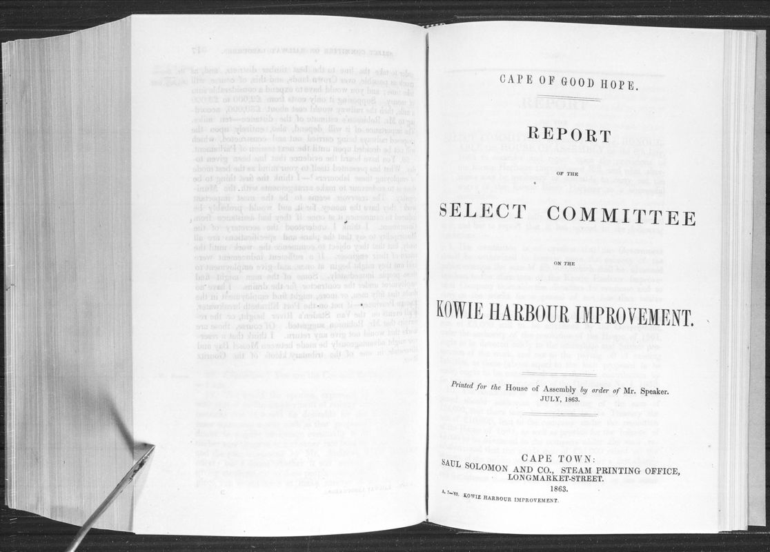 View document: Report of The Select Committee on The Kowie Harbour Improvement, 1863.