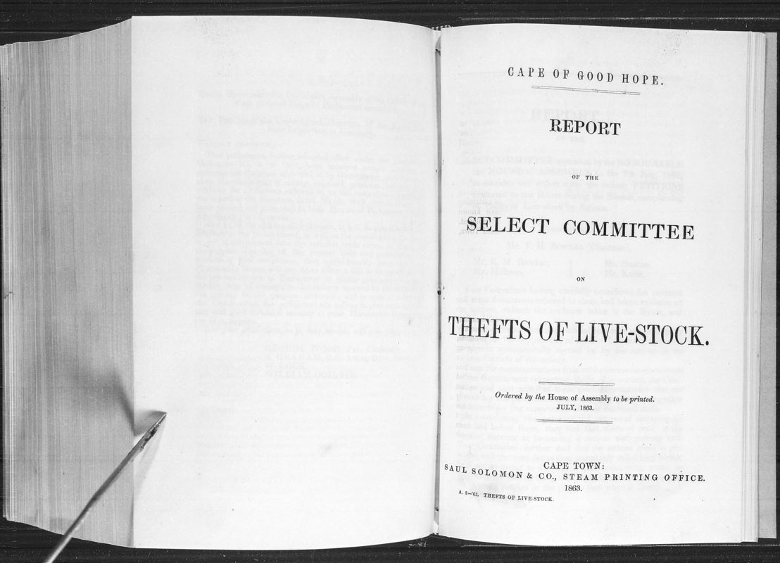 View document: Report of The Select Committee on Tefts of Live-Stock, 1863.