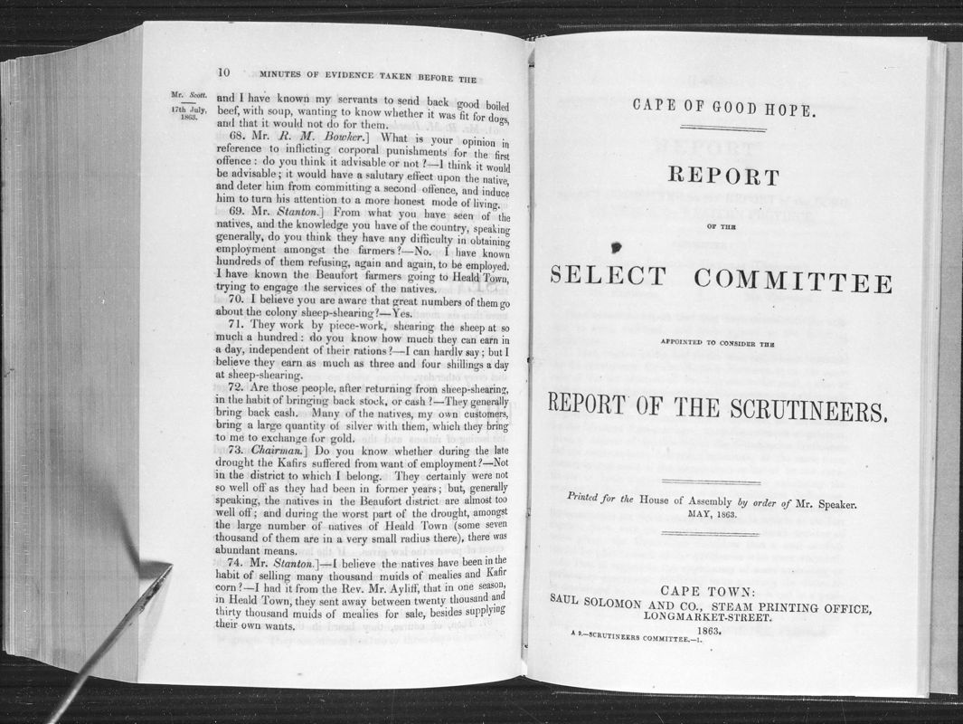 View document: Report of The Select Committee Appointed To Consider The Report of The Scrutineers, 1863.