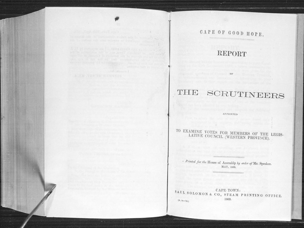 View document: Report of The Scrutineers, 1863.