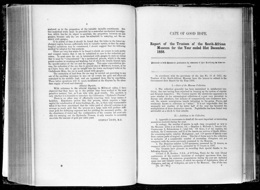 View document: Report of The Trustees of The South-African Museum For 1888.
