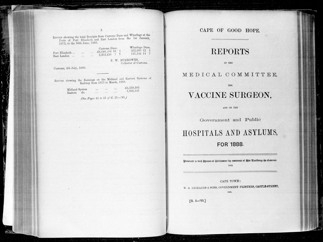View document: Report of The Medical Committee, The Vaccine Surgeon and The Government and Public Hospitals and Asylums For 1888.