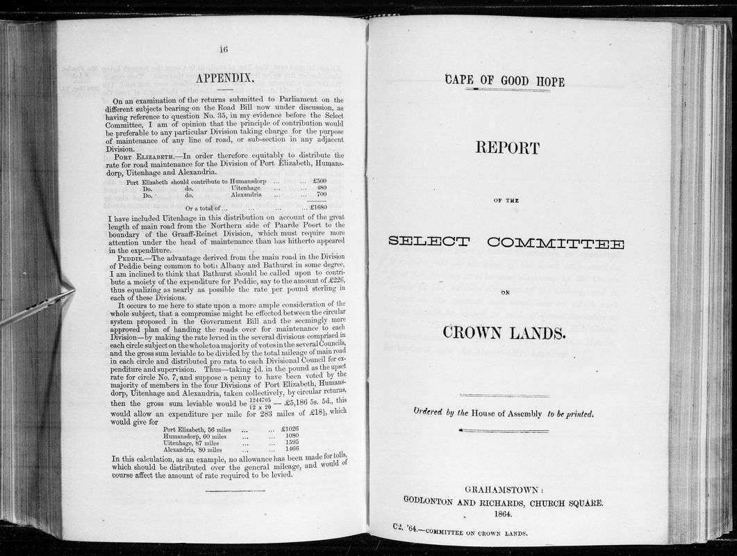 View document: Report of The Select Committee on Crown Lands, 1864.