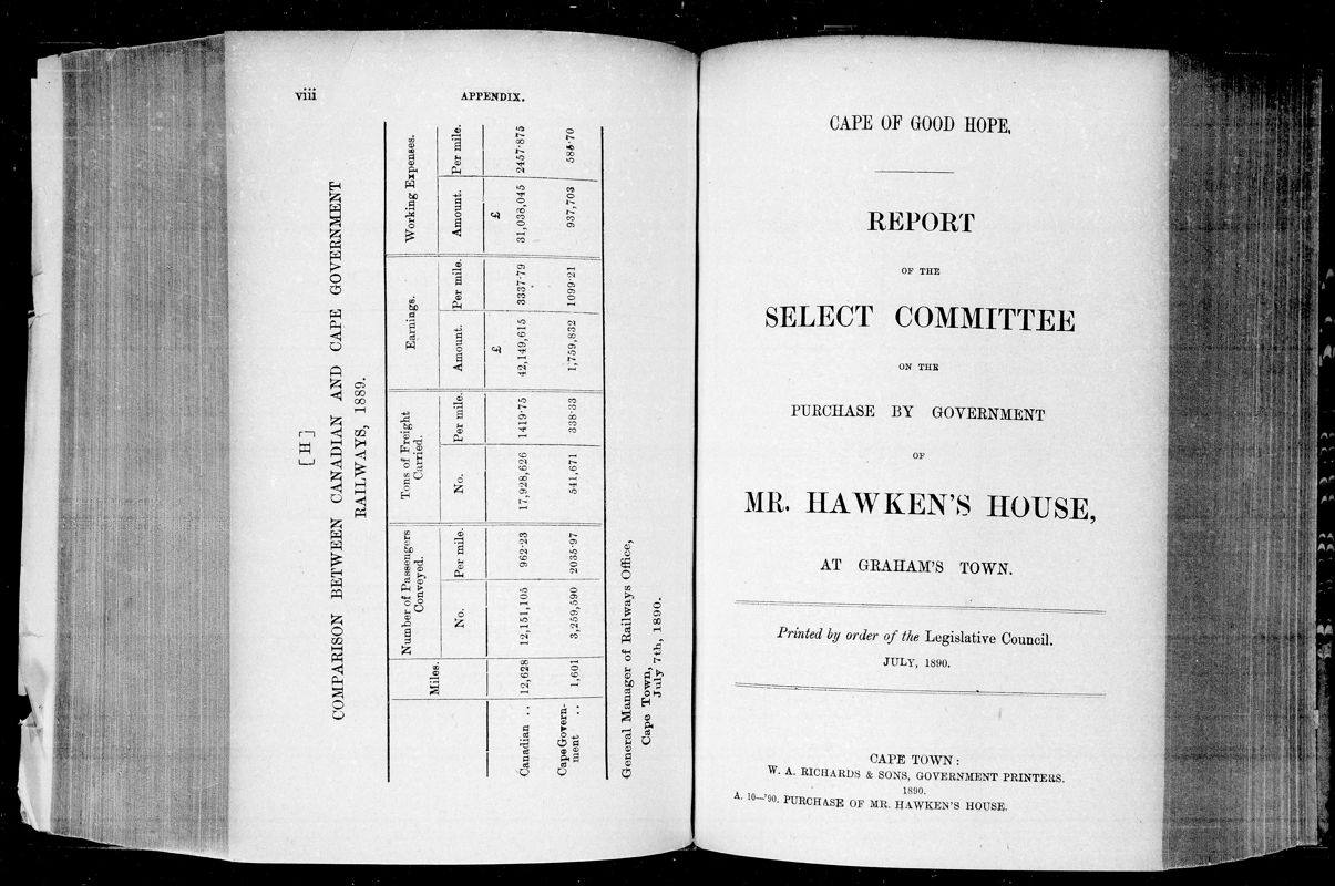 View document: Report of The Select Committee on The Purchase of Mr. Hawkin's House, 1890.
