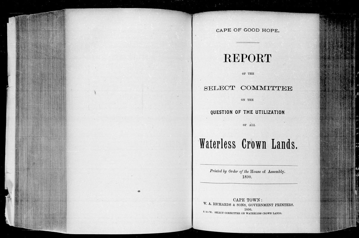 View document: Report of The Select Committee on The Waterless Crown Lands, 1890.