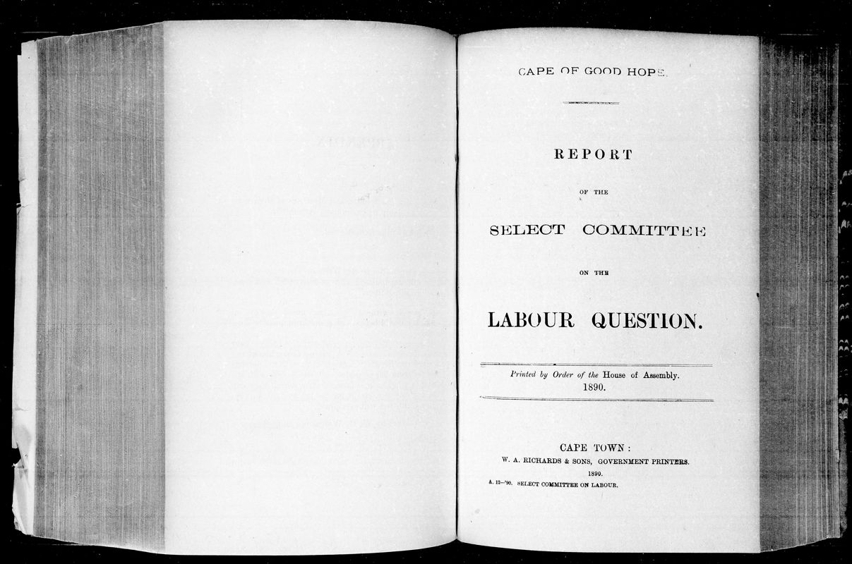 View document: Report of The Select Committee on The Labour Question, 1890.