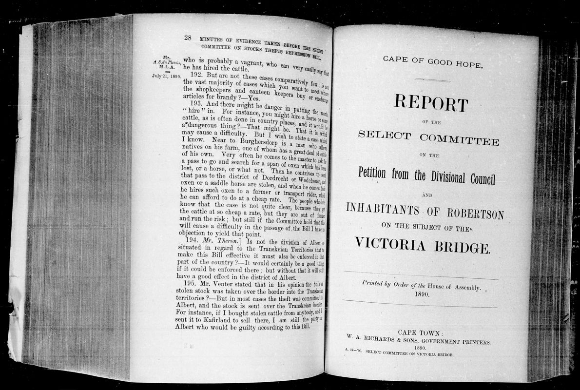 View document: Report of The Select Committee on The Victoria Bridge, Robertson, 1890.