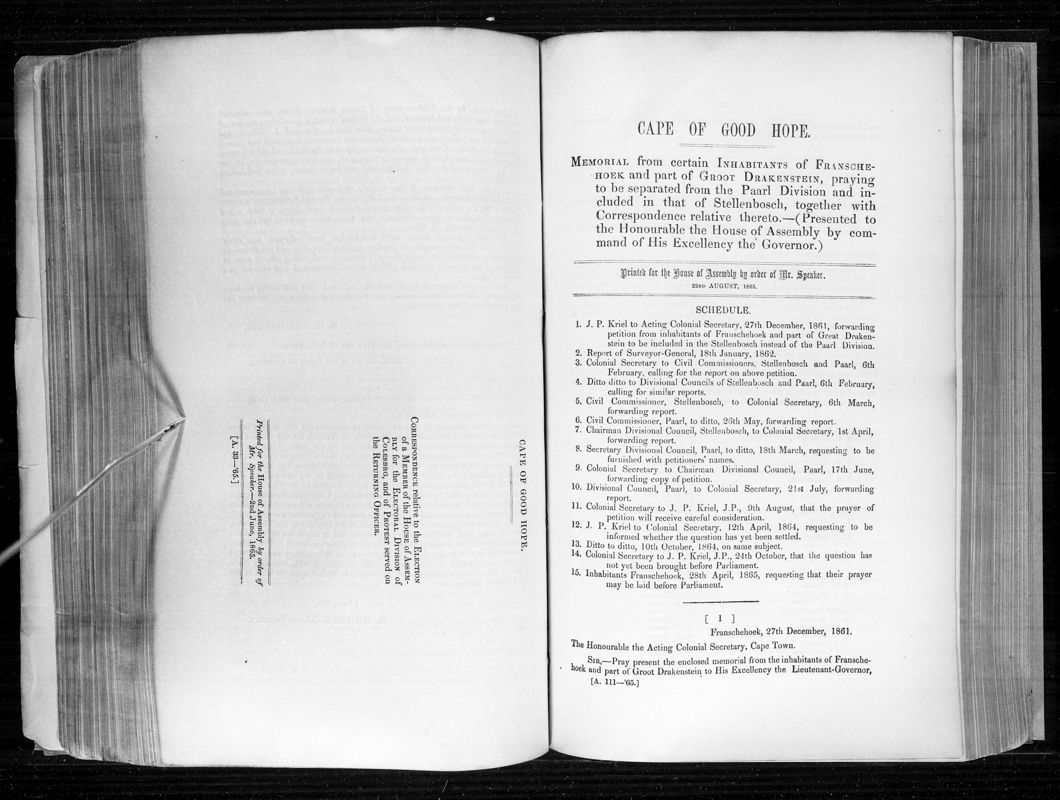 View document: Memorial of Inhabitants of Franschehoek, 1895.