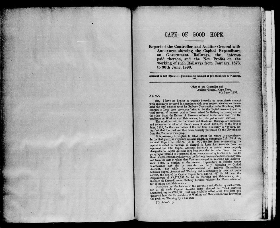 View document: Report of The Controller and Auditor-General With Annexures Showing The Capital Expenditure on Government Railways From 1873 to 1890.