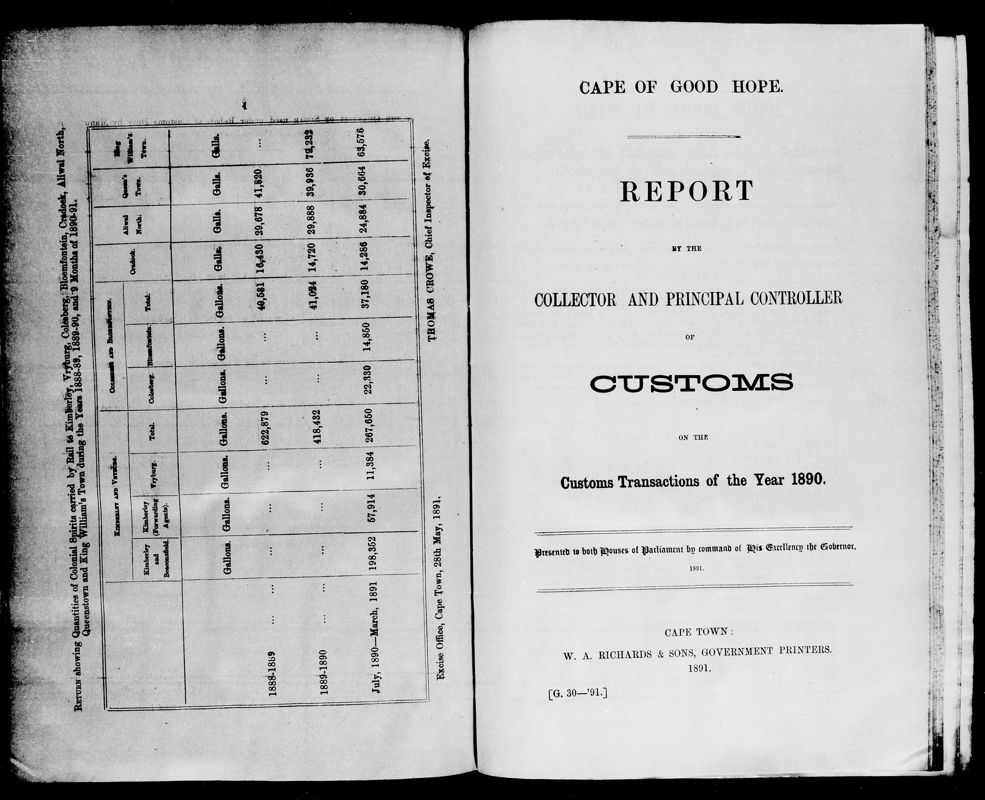 View document: Report By The Collector and Principal Controller of Customs, For The Year 1890.