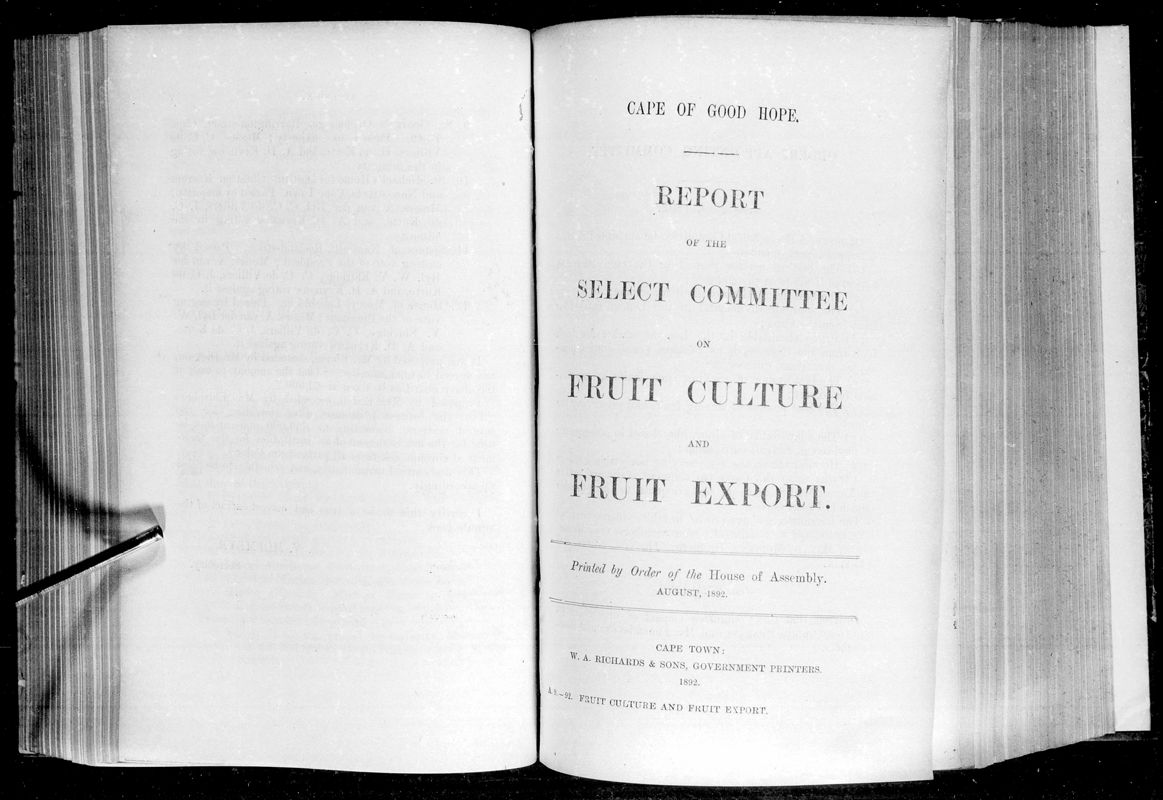 View document: Report of The Select Committee on Fruit Culture and Fruit Export, 1892.