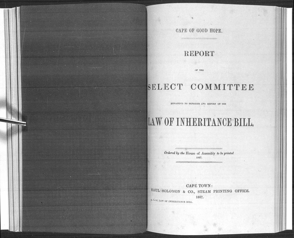 View document: Report of The Select Committee On The Law of Inheritance Bill, 1867.