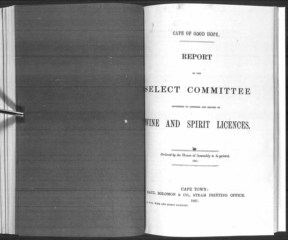 View document: Report of The Select Committee On Wine and Sprit Licenses, 1867.