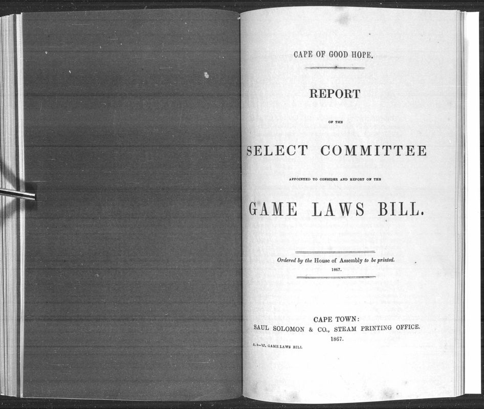 View document: Report of The Select Committee On The Game Laws Bill, 1867.