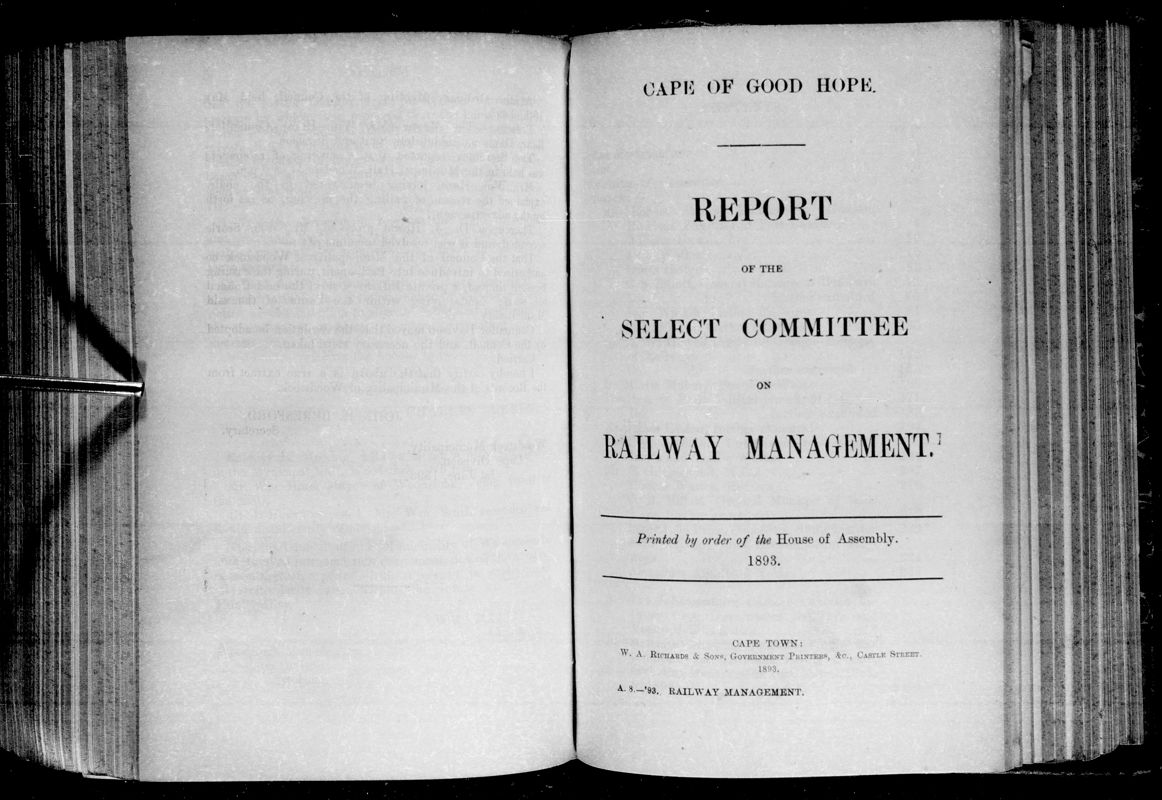 View document: Report of The Select Committee on Railway Management, 1893.