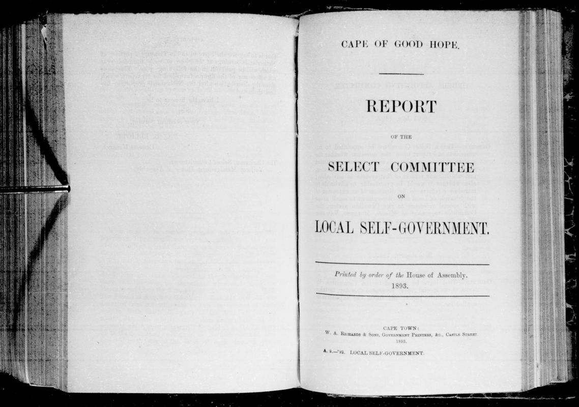 View document: Report of The Select Committee on Local Self-Government, 1893.
