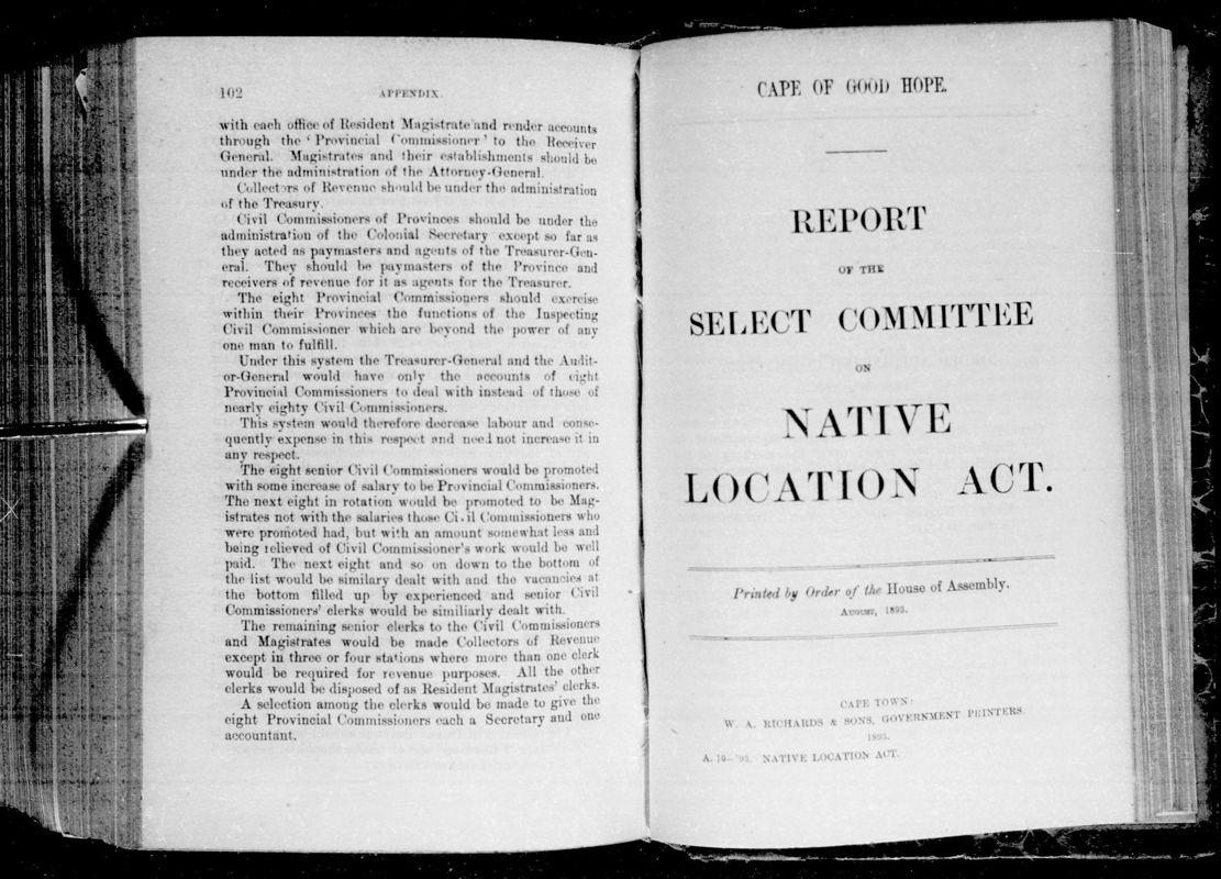 View document: Report of The Select Committee on The Native Location Act, 1893.