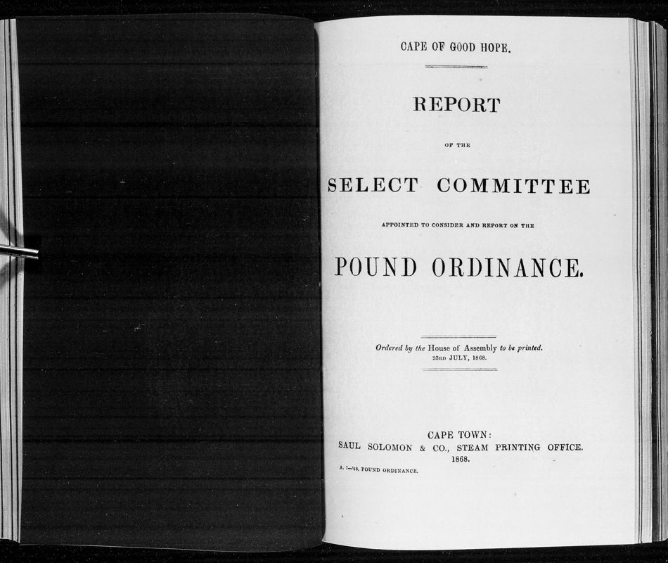 View document: Report of The Select Committee on The Pound Ordinance, 1868.
