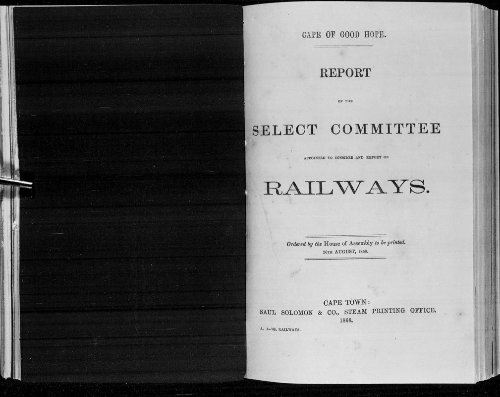 View document: Report of The Select Committee on Railways, 1868.