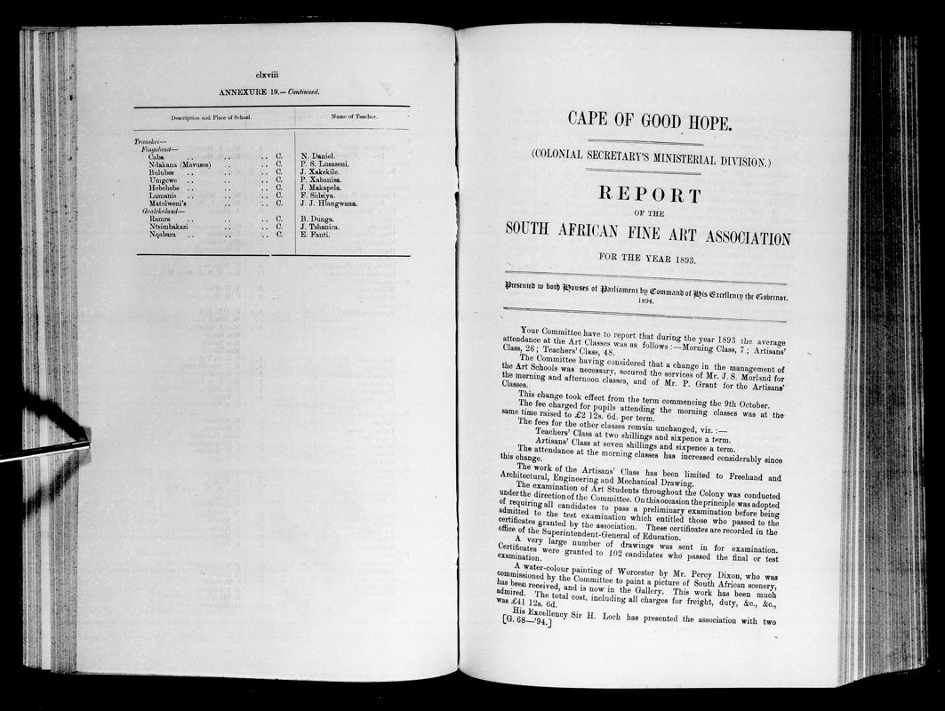View document: Report of The South African Fine Art Association For 1893.