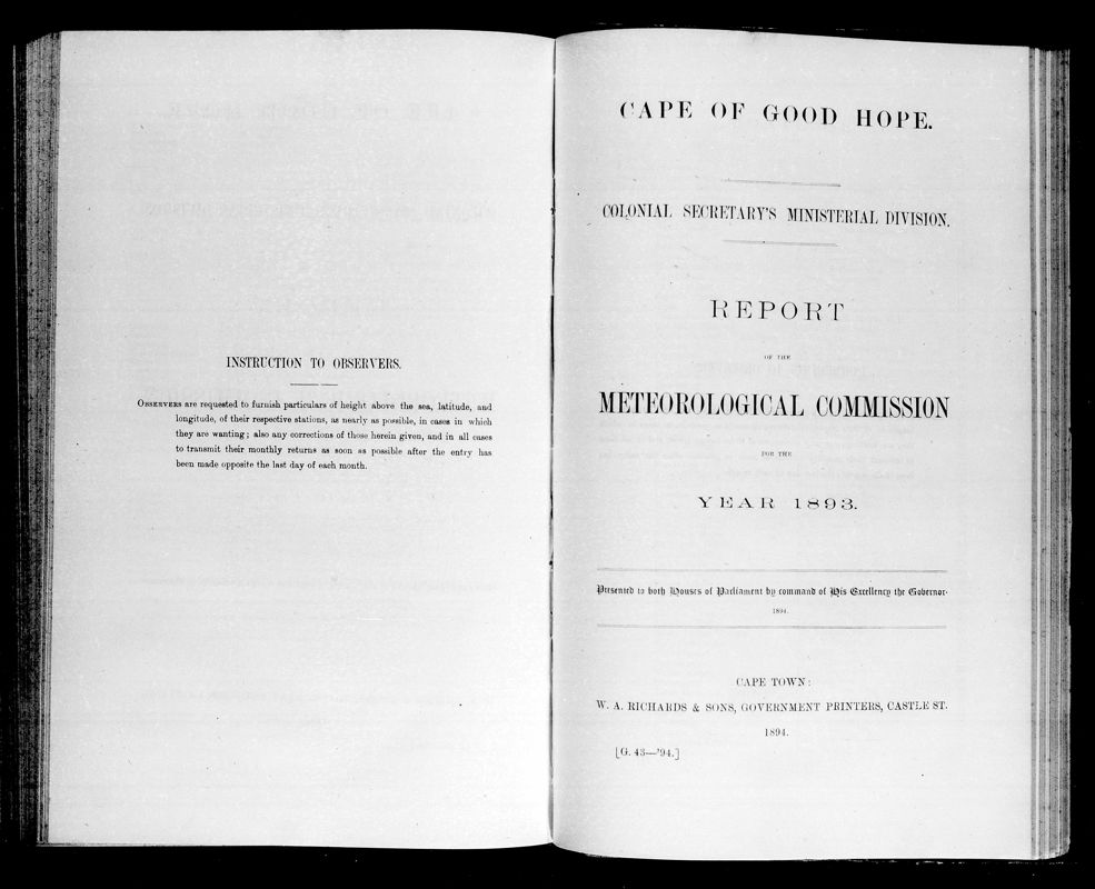 View document: Report of The Meteorological Commission For The Year 1893.