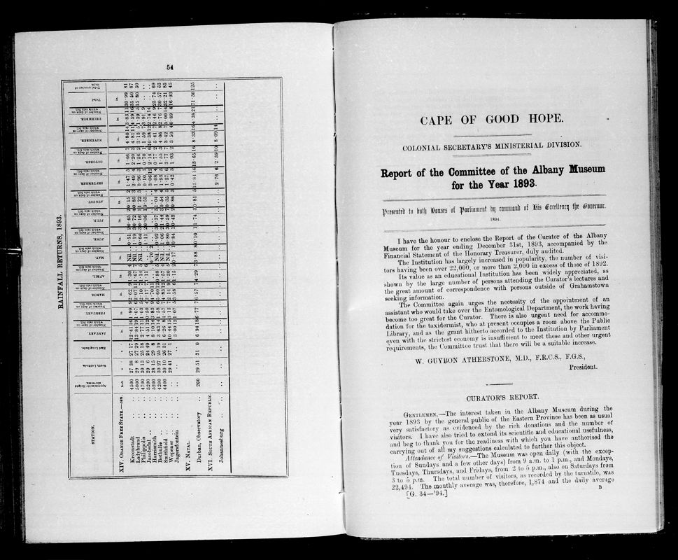 View document: Report of The Committee of The Albany Museum For The Year 1893.