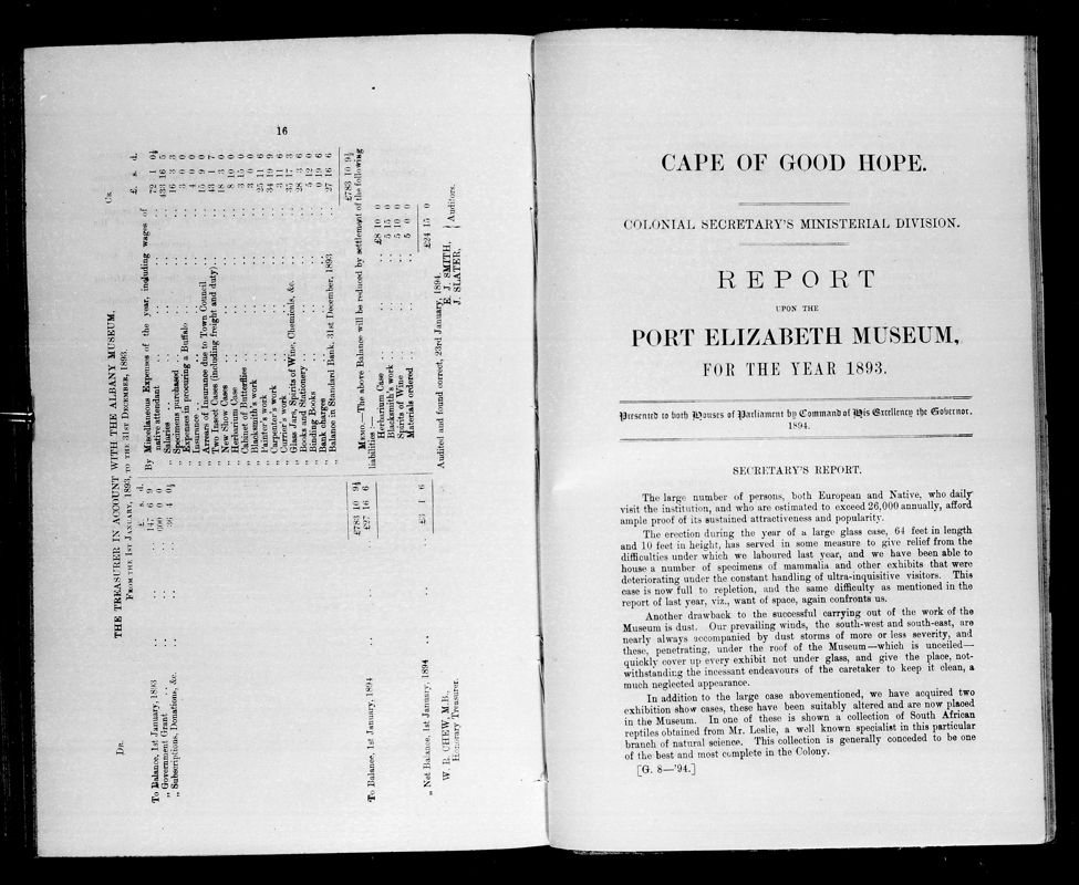View document: Report Upon The Port Elizabeth Museum For The Year 1893.