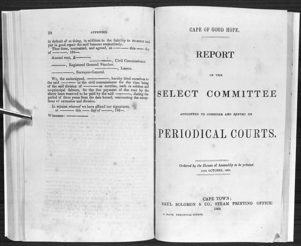 View document: Report of The Select Committee on Periodical Courts, 1869.