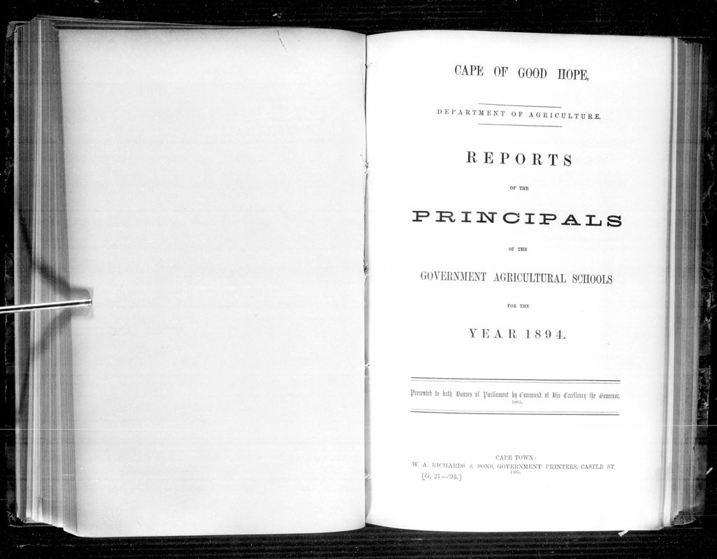 View document: Reports of The Principals of The Government Agricultural Schools For The Year 1894.