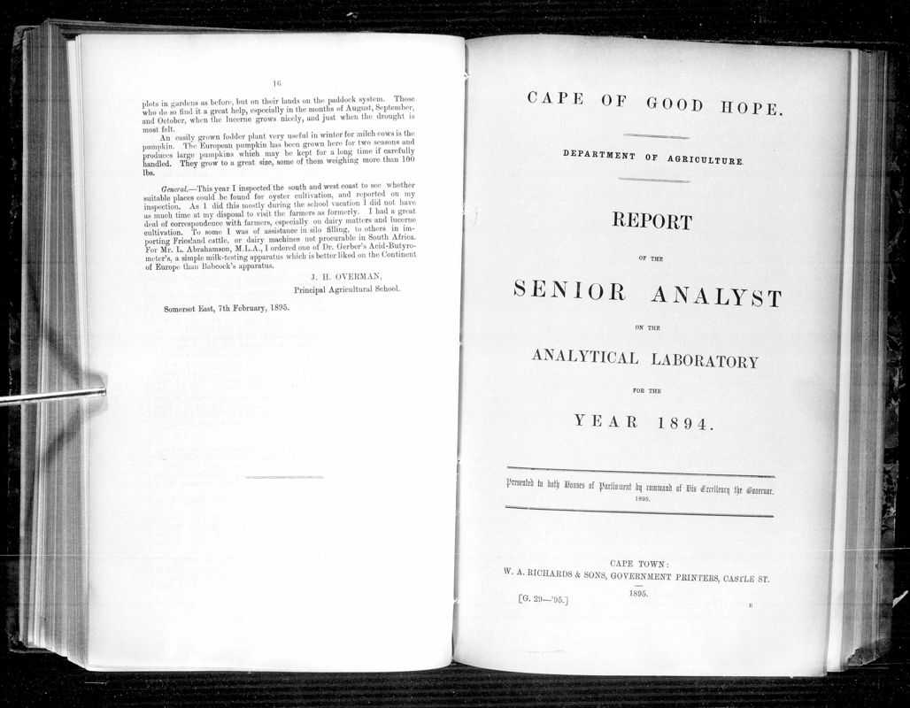 View document: Report of The Senior Analyst on The Analytical Laboratory For The Year 1894.