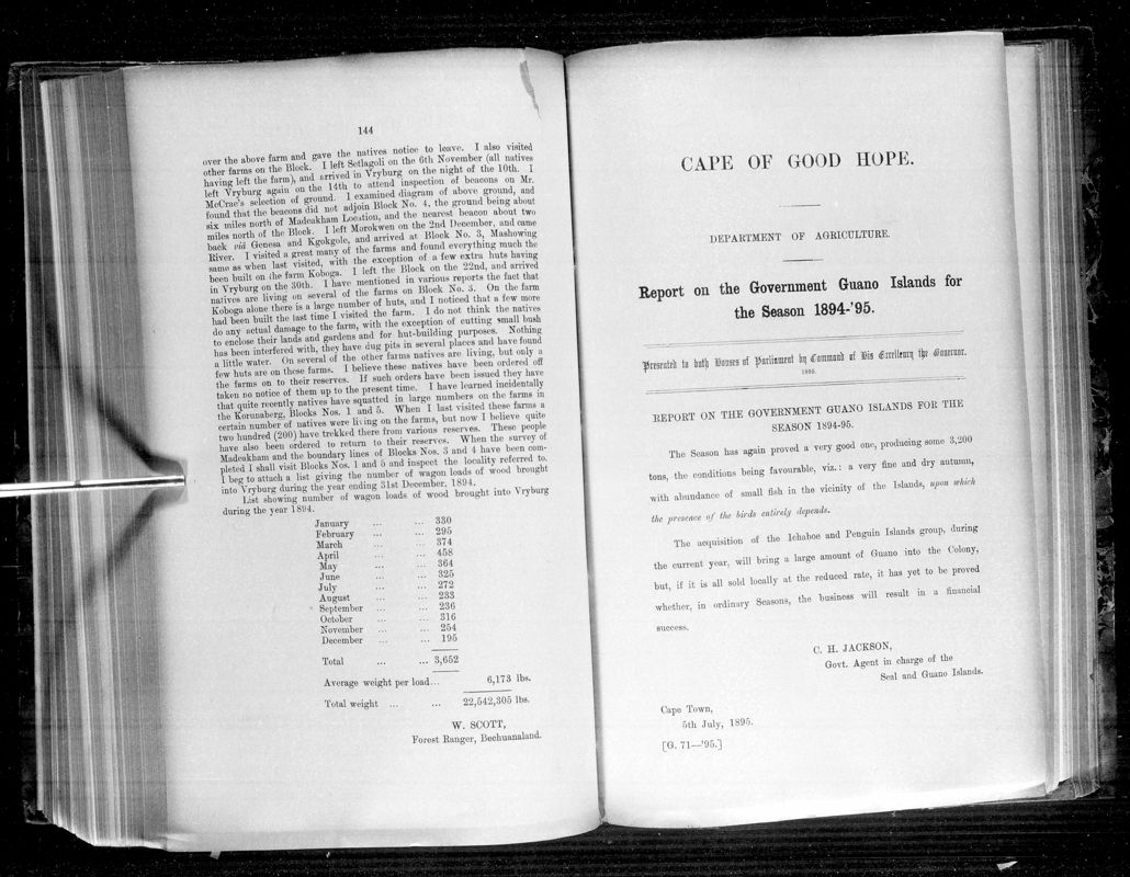 View document: Report on The Government Guano Islands For The Season 1894-95.