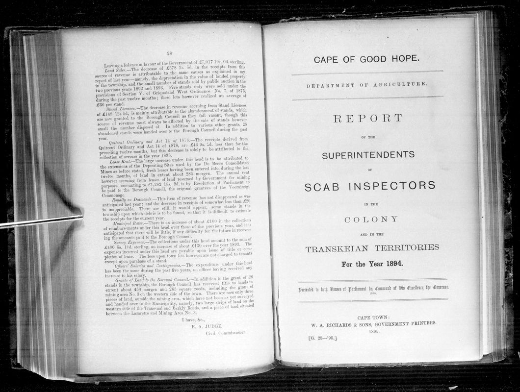 View document: Report of The Superintendents of Scab Inspectors in The Colony For 1894.