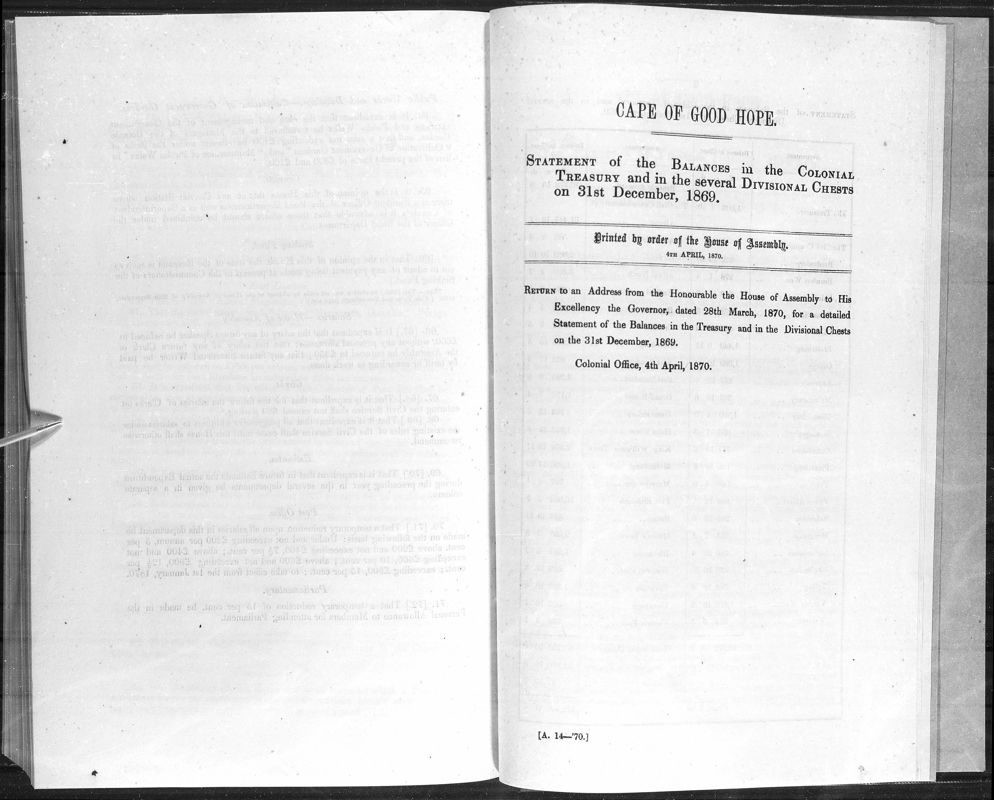 View document: Statement of The Balances in The Colonial Treasury For 1869.