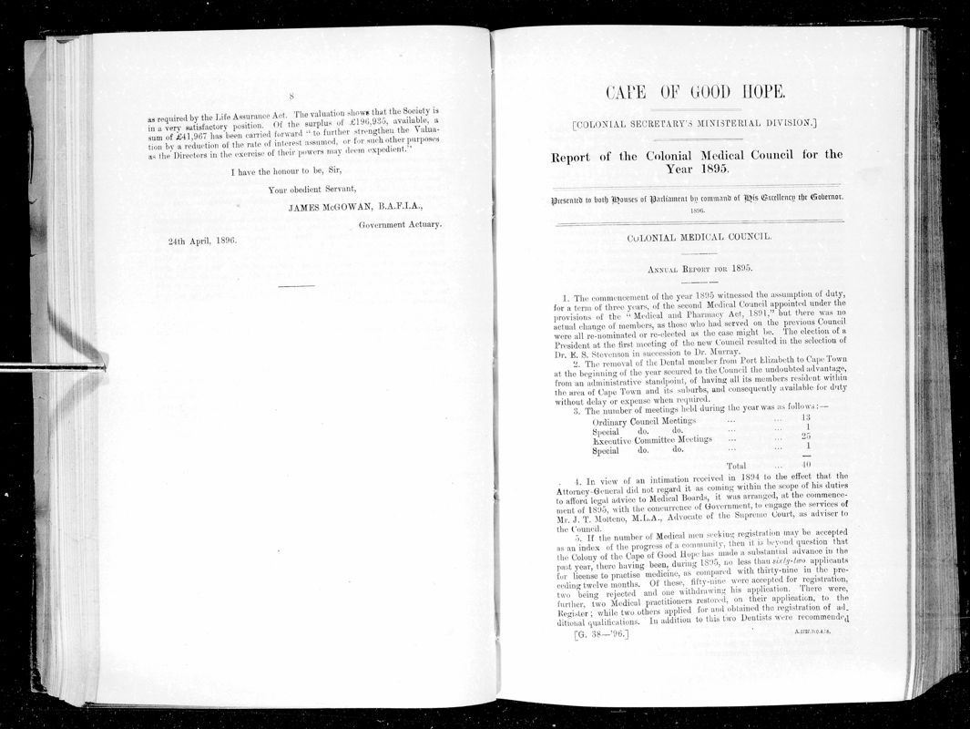 View document: Report of The Colonial Medical Council For The Year 1895.
