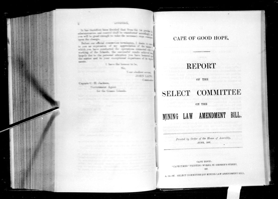 View document: Report of The Select Committee on The Mining Law Amendment Bill.