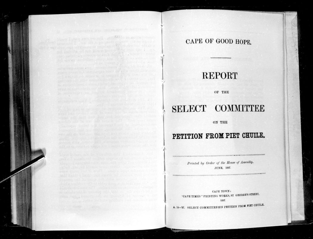 View document: Report of The Select Committee on The Petition From Piet Chuile.