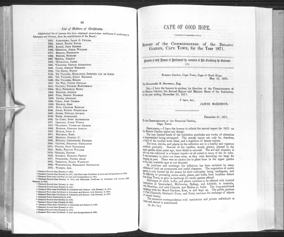 View document: Report of The Commissioners of The Botanic Gardens For 1871.