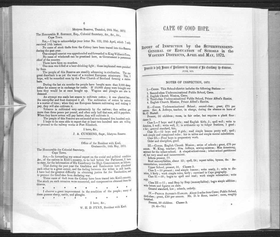View document: Report of Inspection By The Superintendent General of Education of Schools in The Western Districts, 1872.