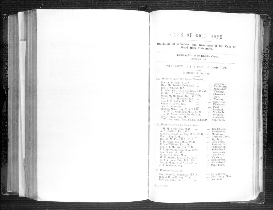 View document: Return of Members and Examiners of The Cape of Good Hope University.