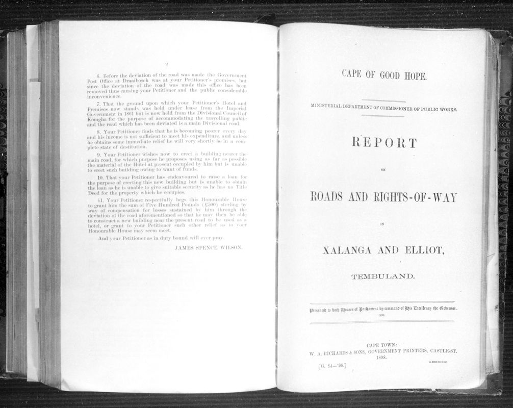 View document: Report on Roads and Rights-of-Way in Xalanga and Elliot, Tembuland.