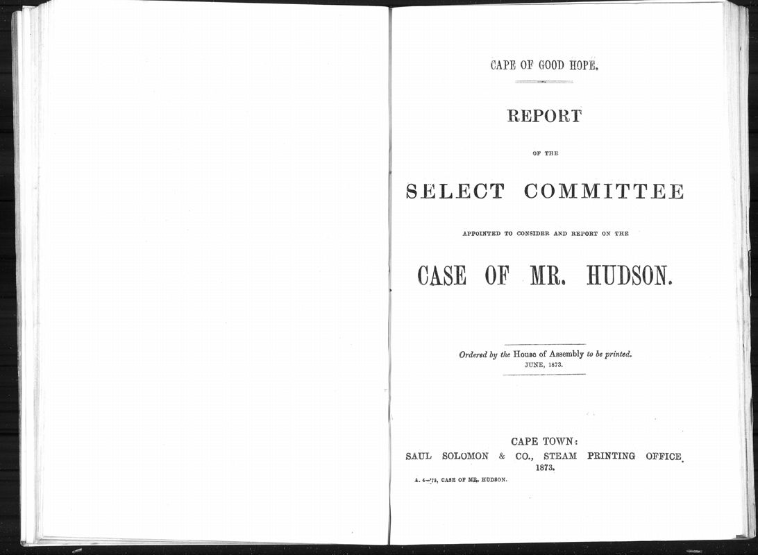 View document: Report of the Select Committee on the Case of Mr. Hudson, 1873.