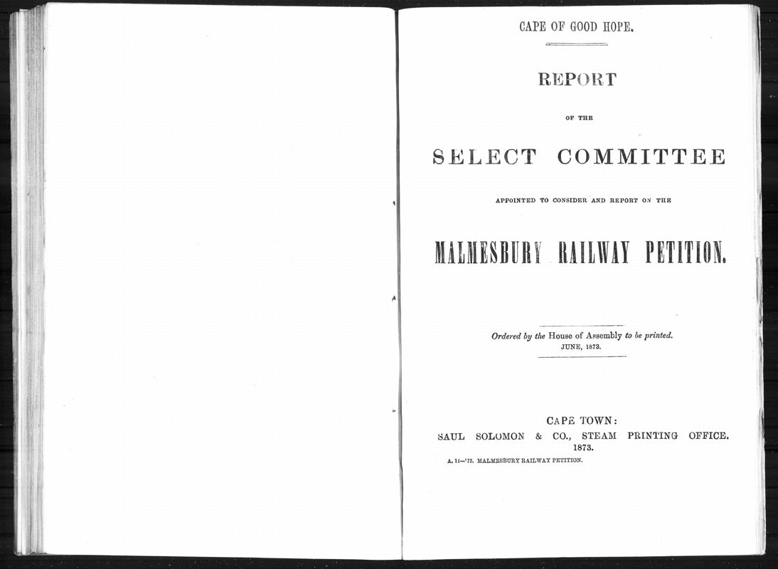 View document: Report of the Select Committee on the Malmesbury Railway Petition, 1873.