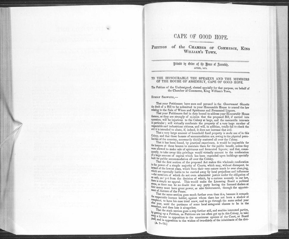 View document: Petition of The Chamber of Commerce, King William's Town, 1875.