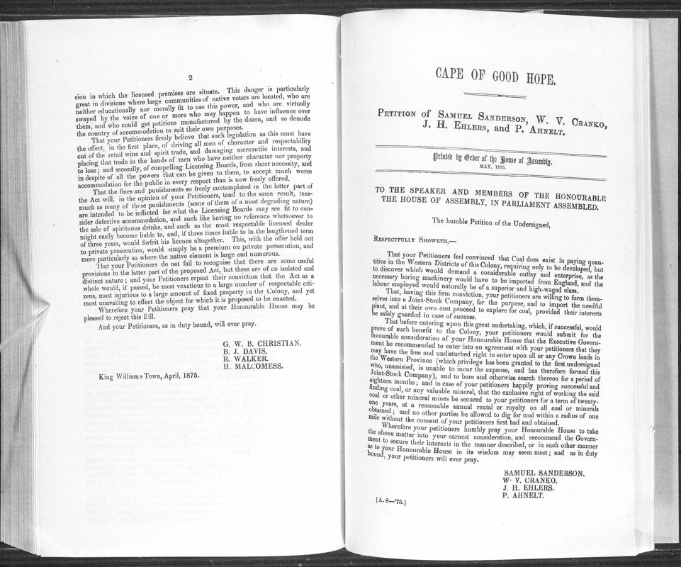 View document: Petition of Samual Sanderson, 1875.