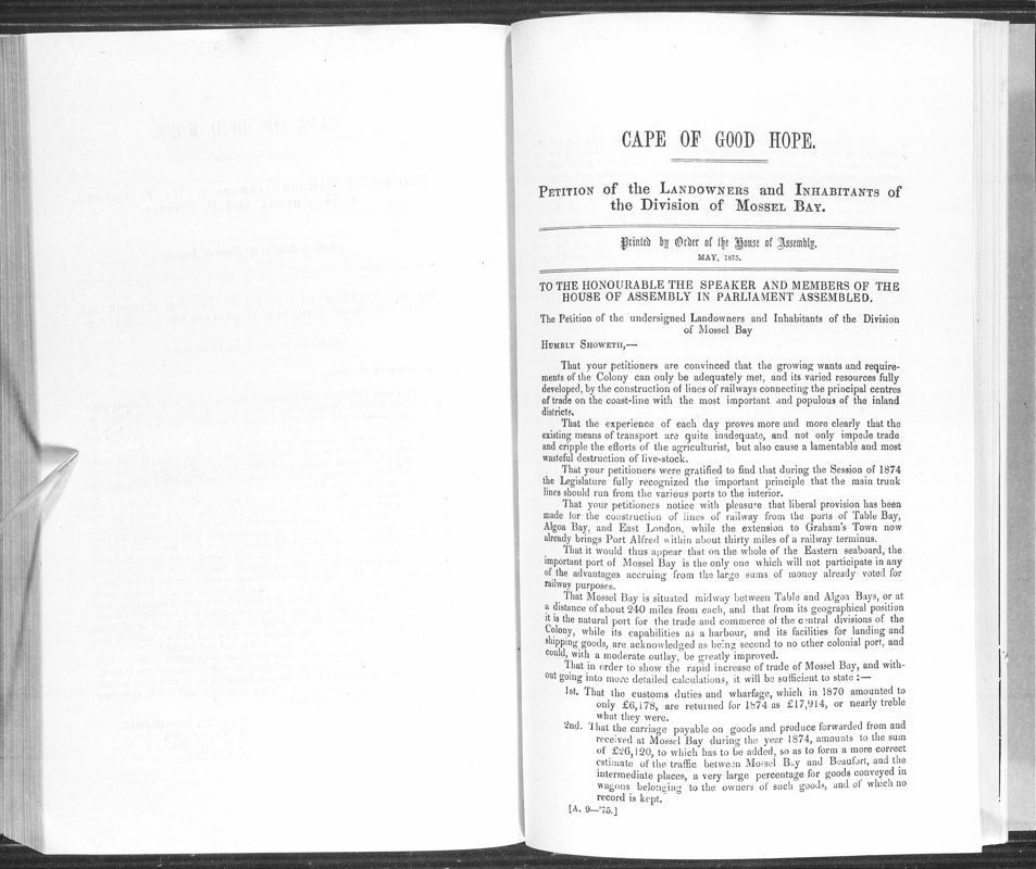 View document: Petition of Landowners of The Division of Mossel Bay, 1875.
