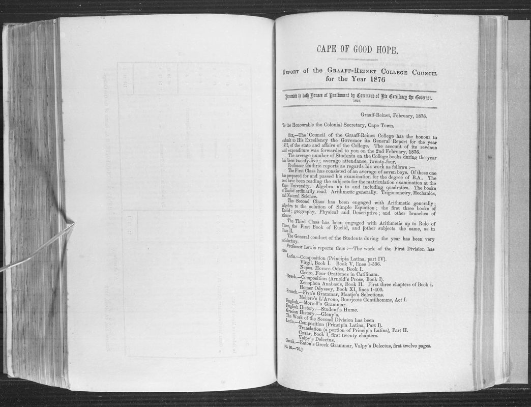 View document: Report of The Graaff-Reinet College Council For The Year 1876.