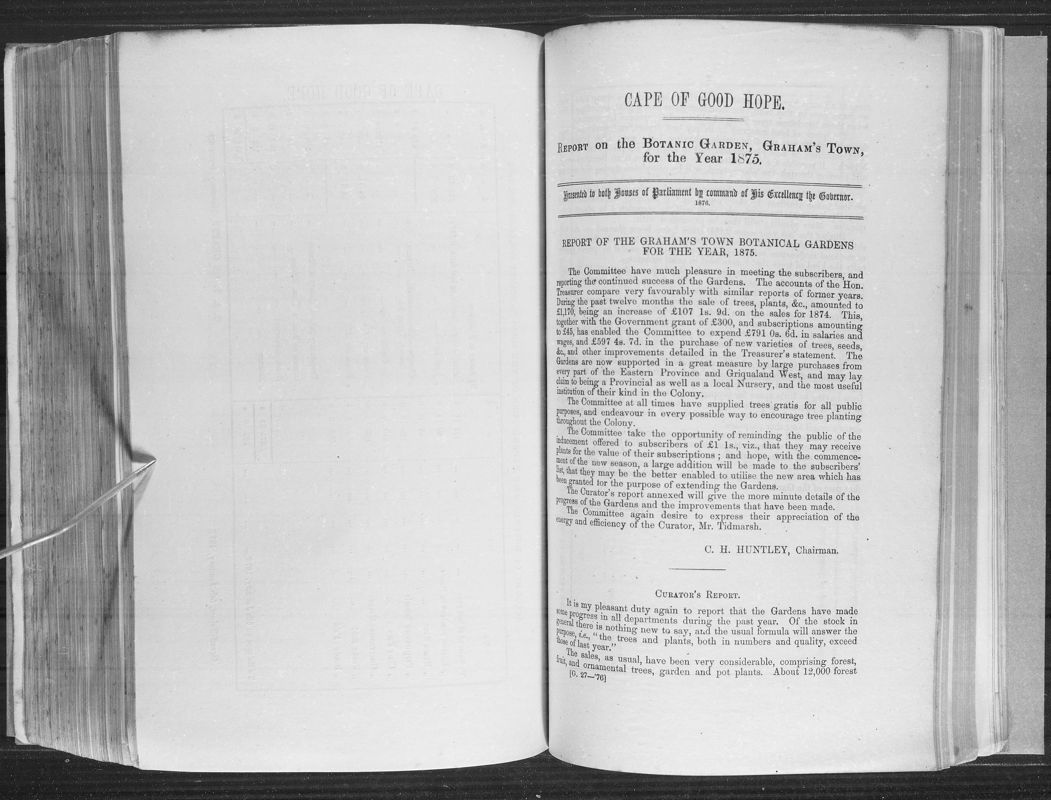View document: Report on The Botanic Garden, Graham's Town For 1875.