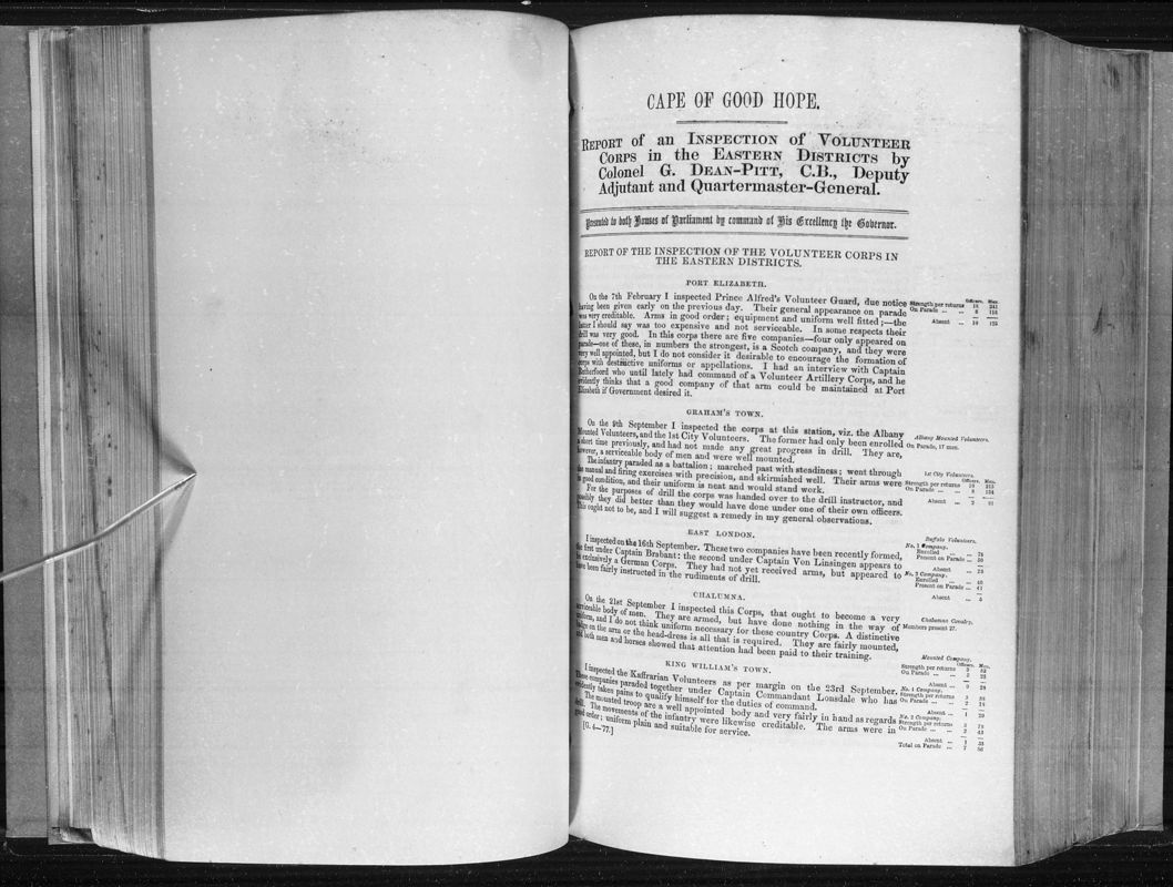 View document: Report of An Inspection of Volunteer Corps in The Eastern Districts, 1877.