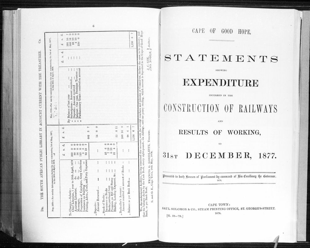 View document: Statements Showing Expenditure Incurred in The Construction of Railways For 1877.