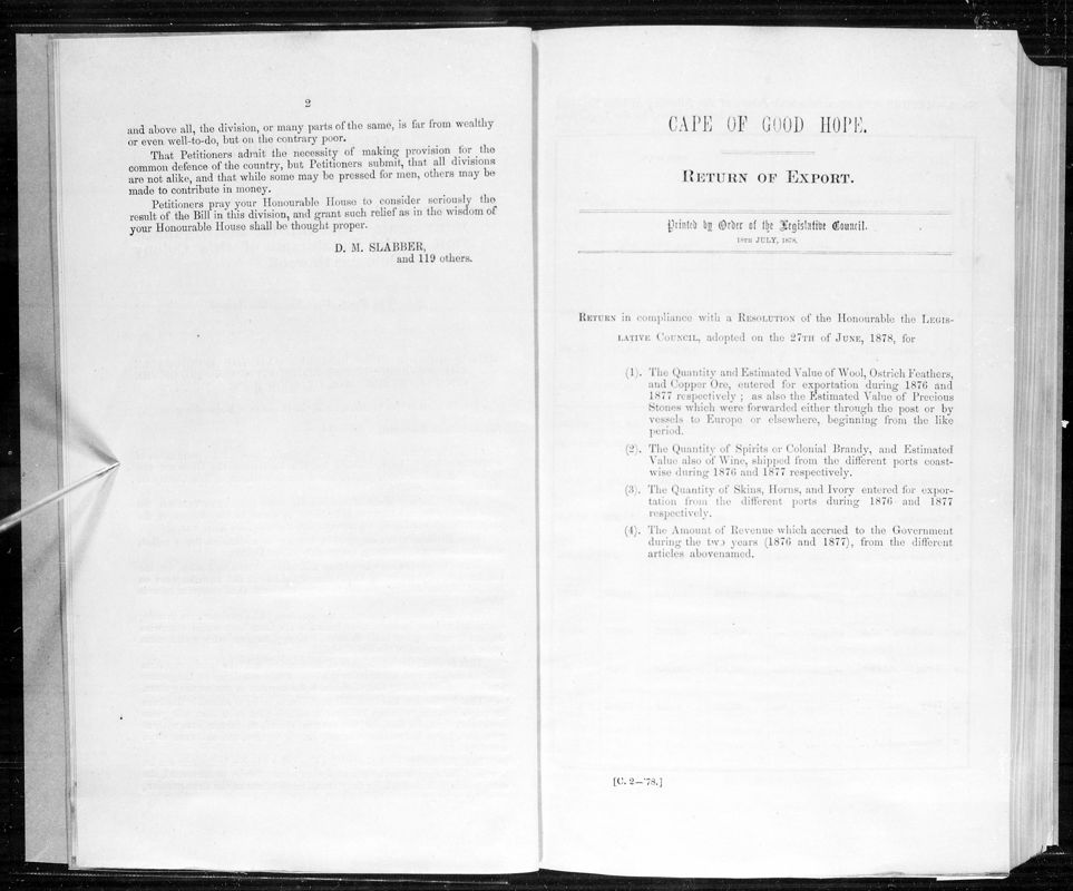 View document: Return of Export, 1878.